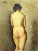 Nicolae Tonitza Nud vazut din spate, semnat stanga sus cu negru, ulei pe carton lipit pe carton Sweden oil painting artist